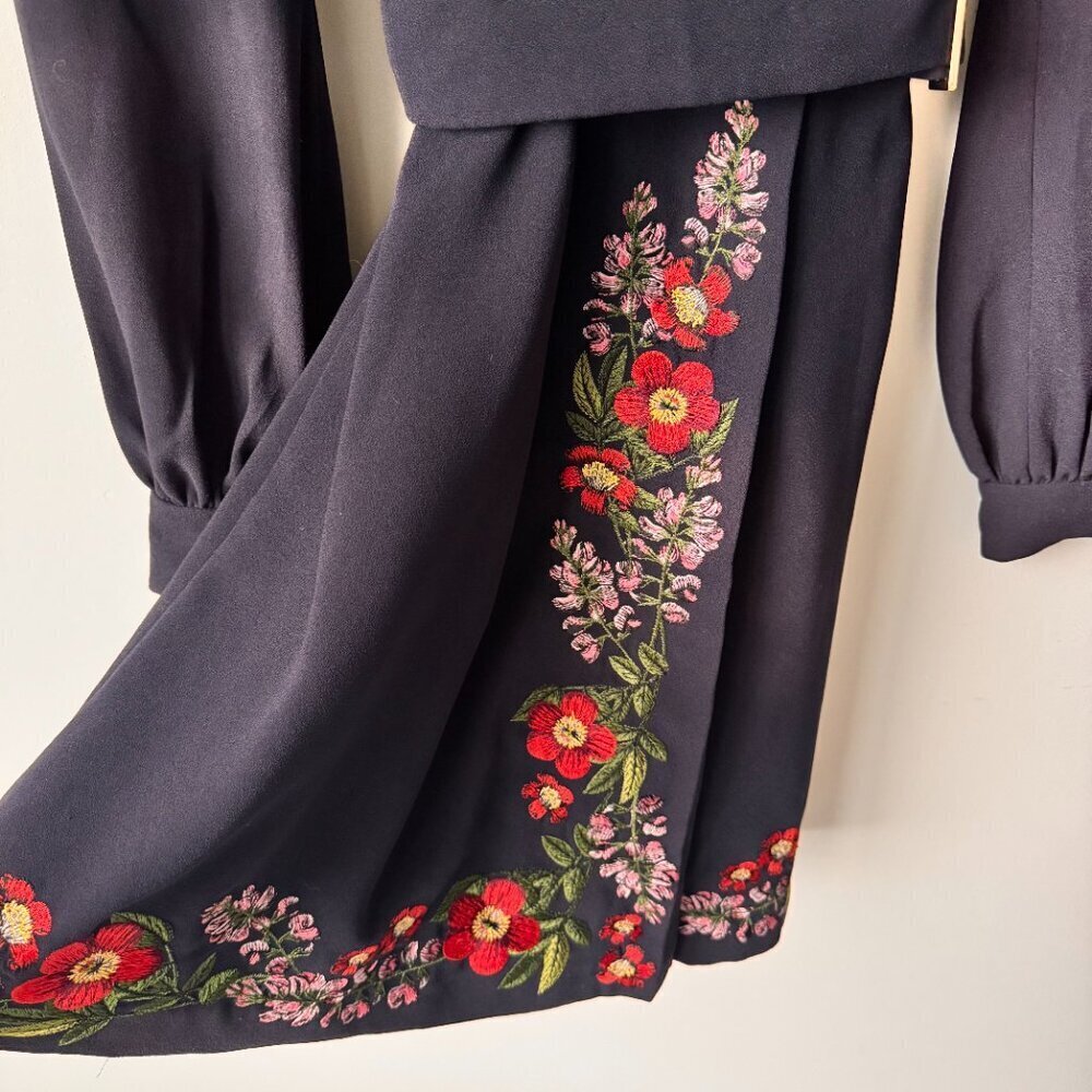Ted Baker Long Sleeve Belted Floral Embroidered Dress Navy - Picture 7 of 14